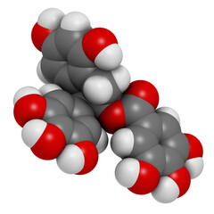Epigallocatechin gallate (EGCG) green tea polyphenol molecule. Has antioxidant properties and may contribute to health effects of tea.