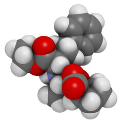 Enalapril high blood pressure drug molecule. Angiotensin Converting Enzyme (ACE) inhibitor used in treatment of hypertension.