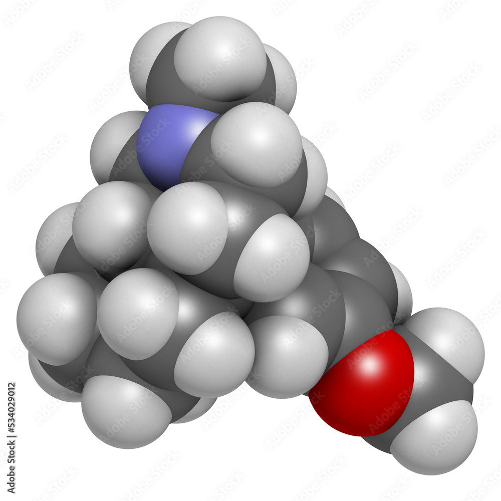 Sticker  Dextromethorphan cough suppressant drug (antitussive), chemical structure.