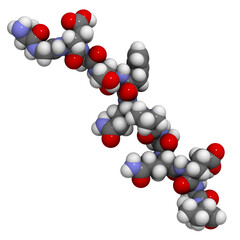 Deamidated gliadin (gluten) peptide fragment, chemical structure. Gliadin is one of the principal allergens responsible for celiac disease.