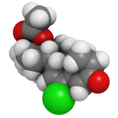 Cyproterone acetate (CPA) oral anticonceptive drug, molecular model.