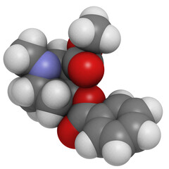 Cocaine drug, molecular model.