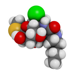 Clindamycin antibiotic drug (lincosamide class), chemical structure.