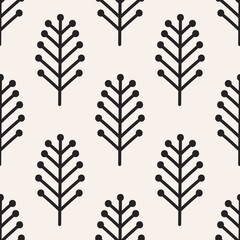 Stylised christmas trees. Vector seamless pattern. Natural background with botanical doodles.