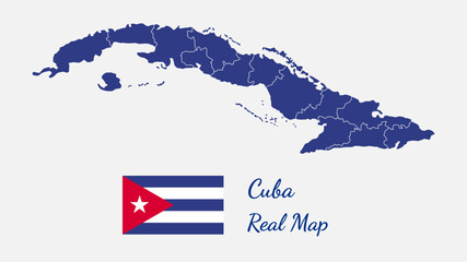 Cuba real map with flag