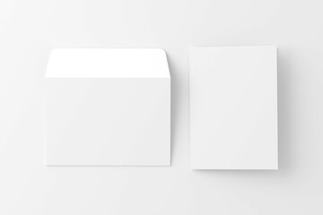 A4 A5 Folded Invitation Card With Envelope 3D Rendering White Blank Mockup
