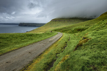 Amazing landscapes of the Faroe Islands captured in summer. Views of the island of Vagar