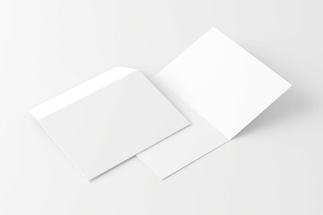 A4 A5 Folded Invitation Card With Envelope 3D Rendering White Blank Mockup