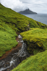 Amazing landscapes of the Faroe Islands captured in summer. Views of the island of Vagar