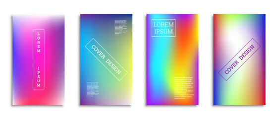 Bright gradient background for the cover. Set of 4 covers. Creative modern vector illustration. Holographic spectrum.