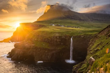 Fototapeten Amazing landscapes of the Faroe Islands captured in summer. Views of the island of Vagar © PawelUchorczak