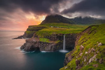 Fotobehang Amazing landscapes of the Faroe Islands captured in summer. Views of the island of Vagar © PawelUchorczak