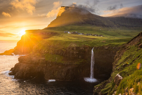 Amazing landscapes of the Faroe Islands captured in summer. Views of the island of Vagar