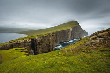 Amazing landscapes of the Faroe Islands captured in summer. Views of the island of Vagar