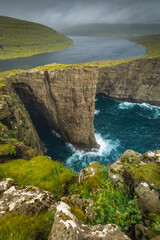 Amazing landscapes of the Faroe Islands captured in summer. Views of the island of Vagar