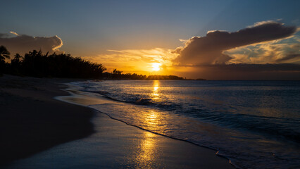 A beach at sunset in The Bahamas