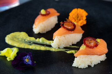 Typical colombian food and drinks, bluefin tuna