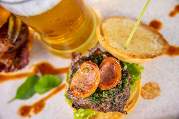 Typical colombian food and drinks, mini burgers
