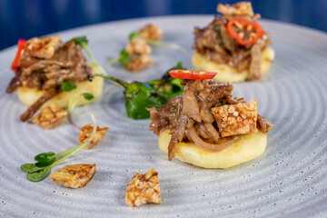 Typical colombian food and drinks, pork montaditos