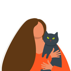 Young woman is holding a cat in her hands.