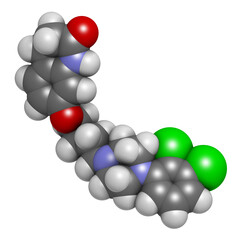 Aripiprazole antipsychotic drug, chemical structure.