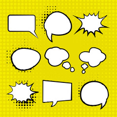 Collection of empty comic speech bubbles Retro cartoon stickers. Pop art style. Vector illustration