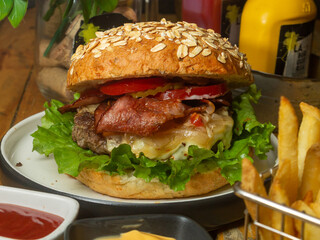 hamburger with french fries
