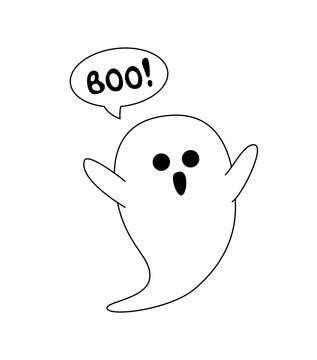 Ghost Coloring Page. Boo. Black And White Ghost. Vector