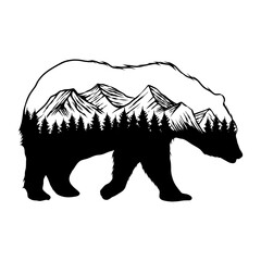 Plakat illustration of a bear with forest background
