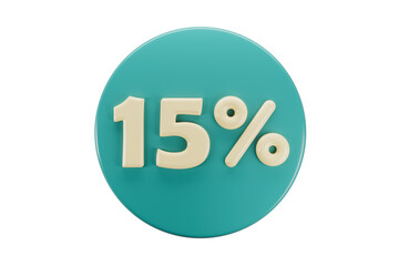 3d icon of 15 percents discount on blue round without background. High quality 3d illustration