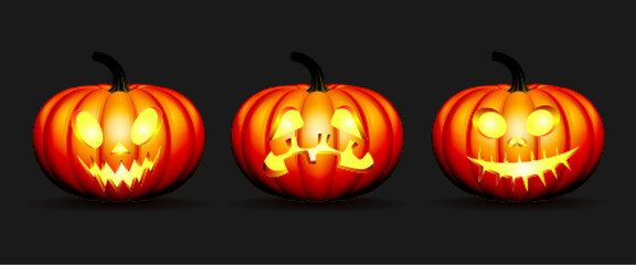 set of Halloween pumpkins in vector with different faces