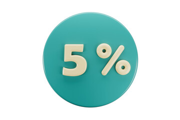 3d icon of 5 percent discount on blue round without background. High quality 3d illustration