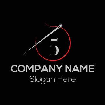 Initial Letter 5 Tailor Logo, Needle and Thread Combination. Needle logo, Embroider, Textile, Fashion, Cloth, Fabric Template