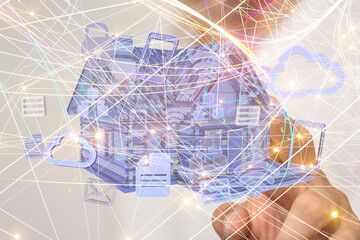 home iot - Neural network 3D illustration. Big data and cybersecurity