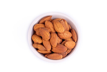 Dried almond on the white background