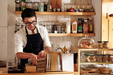 Barista Cleaning up Counter