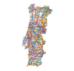 vector illustration of multicolored abstract striped map of Portugal