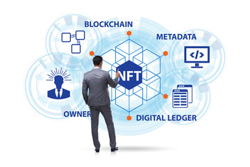 Businessman in NFT non fungible concept