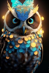 owl in the night light hyper realistic "3D illustration" or "3D rendering" (selective focus) (colorful)