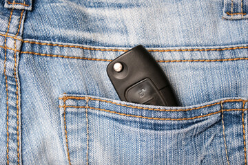 Car key, engine ignition key left in jeans pocket after coming home, weak security, high probability of the car being stolen