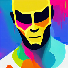 Multicolored abstract male portrait. Stylized male portrait colorful rainbow illustration. Digital illustration.