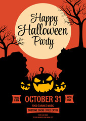 Halloween party invitation flyer poster postcard with Halloween scary spooky concept