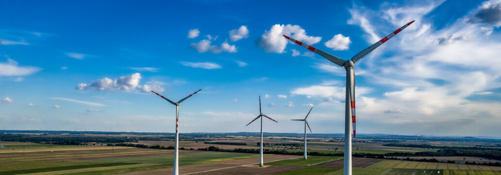 Wind Farm With Wind Turbines In Agricultural Landscape in Austria