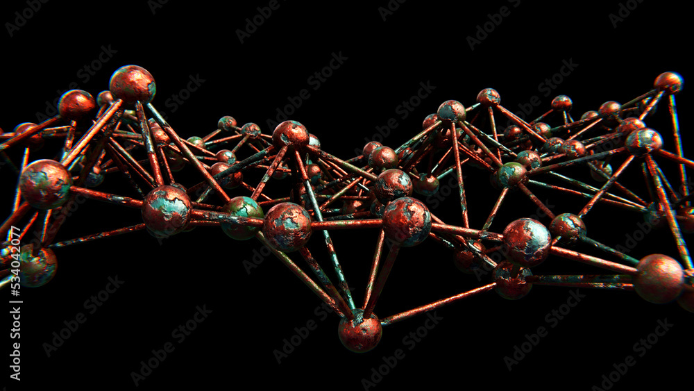 Aufkleber realistic dof camera abstract 3d illustration of the aged rusty weathered copper molecular plexus pa