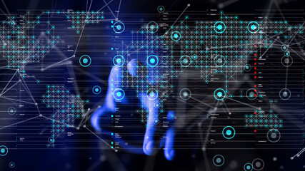 Businessman touching global network and data exchanges over the world