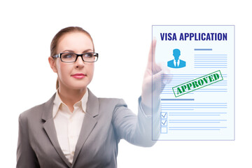 Visa application concept with businesswoman