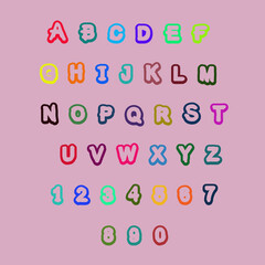 Elegant  and classic upper case letters, colorful fonts 
A-Z - abcd ... multi color Alphabets and numbers . letters outline