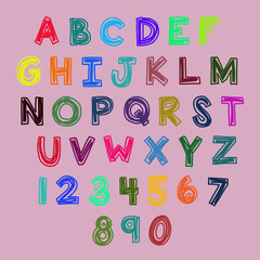 Elegant  and classic upper case letters, colorful fonts 
A-Z - abcd ... multi color Alphabets and numbers . 