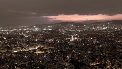 Cityscape of Athens at night on September 2022