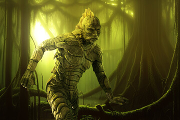 Swamp Creature Lurking in Swamp - obrazy, fototapety, plakaty